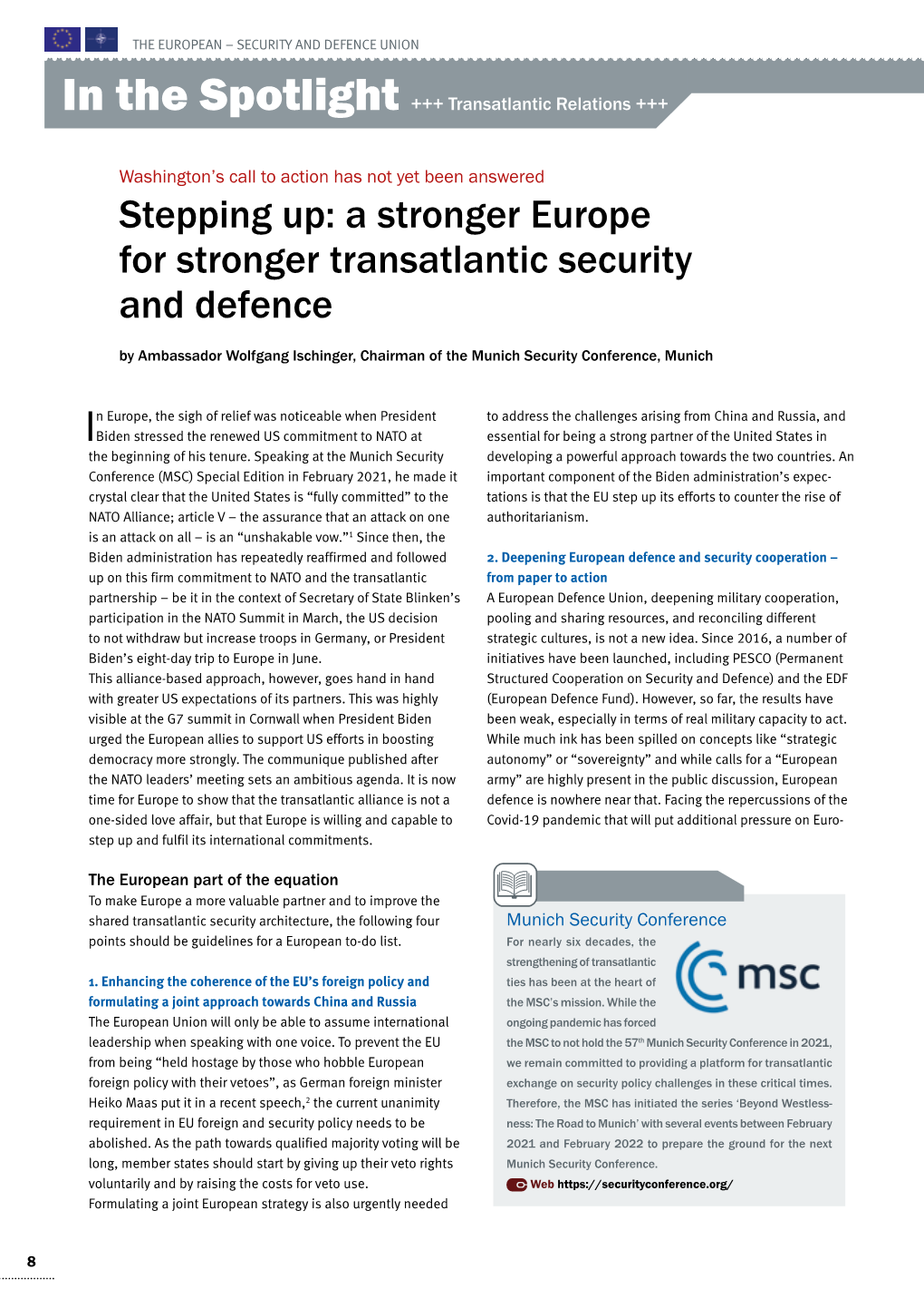 A Stronger Europe for Stronger Transatlantic Security and Defence
