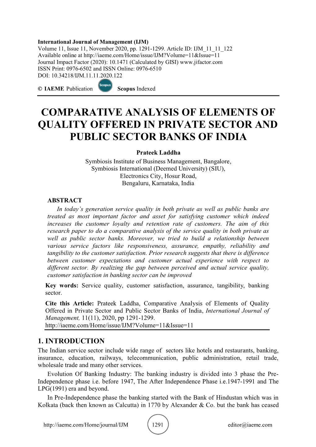 Comparative Analysis of Elements of Quality Offered in Private Sector and Public Sector Banks of India