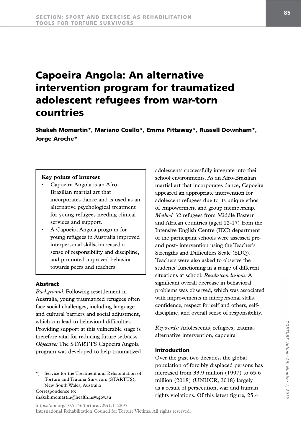 Capoeira Angola: an Alternative Intervention Program for Traumatized Adolescent Refugees from War-Torn Countries