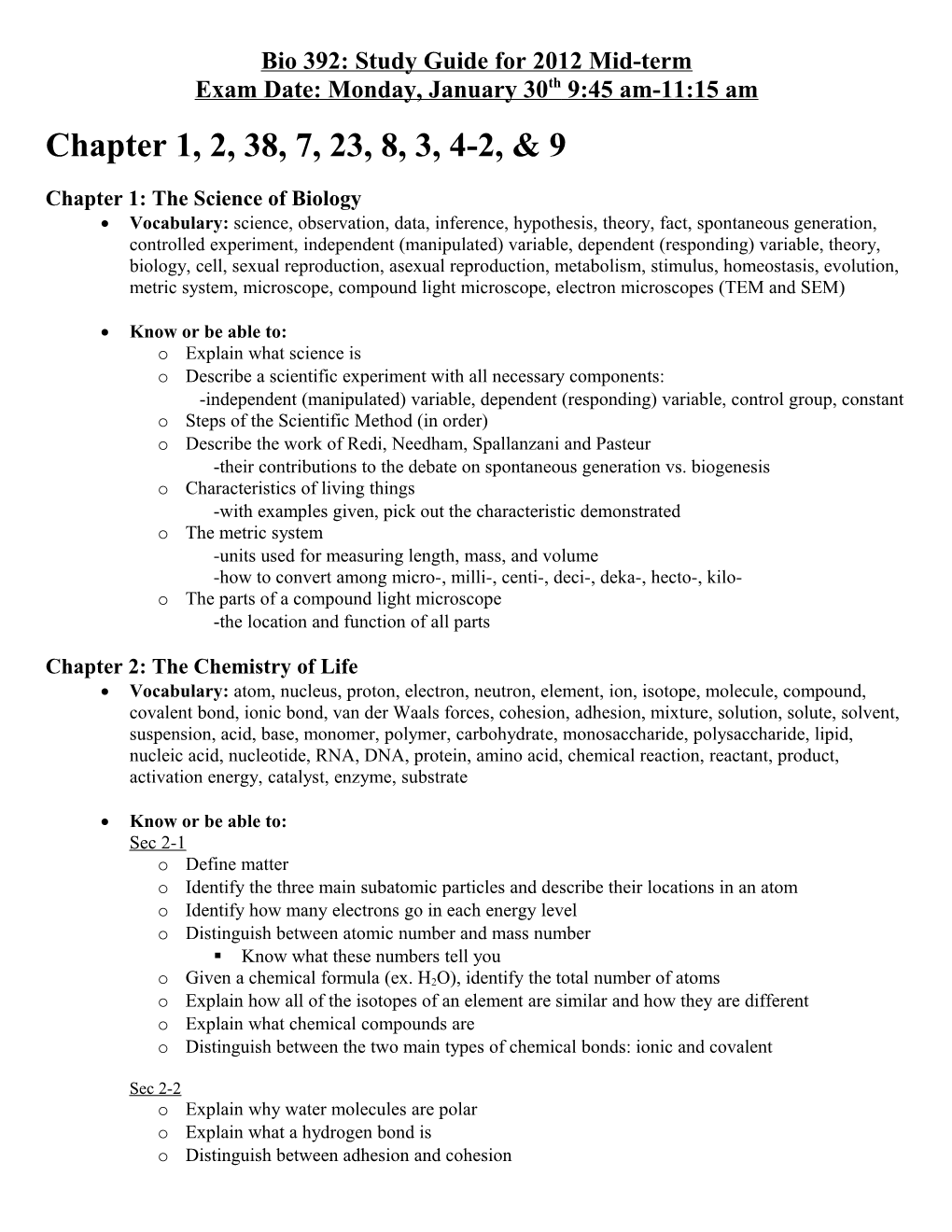 Study Guide For Chapter 1 Test