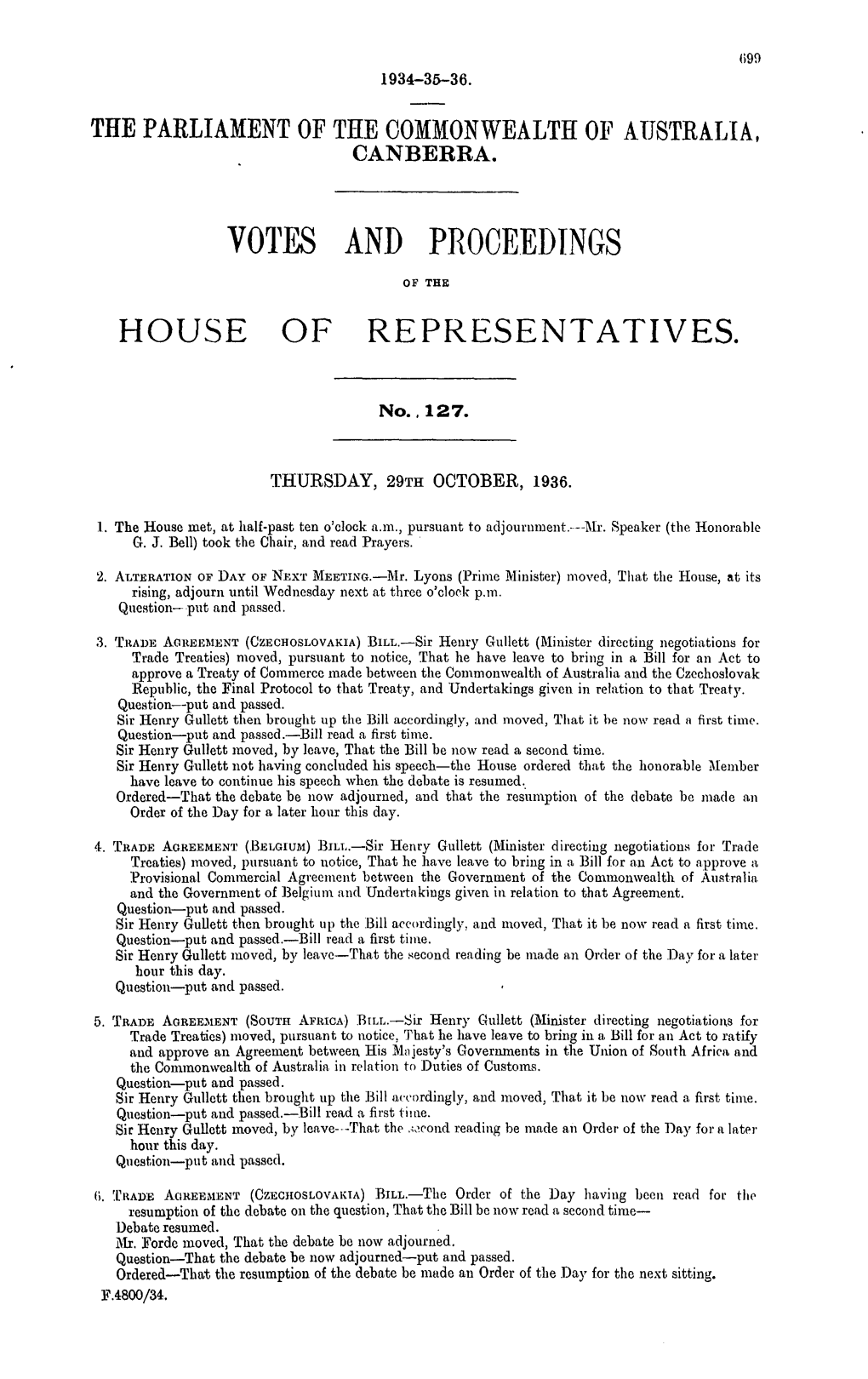Votes and Proceedings House of Representatives