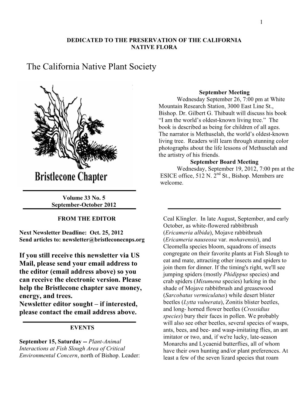 Bristlecone Chapter of the California Native Plant Society