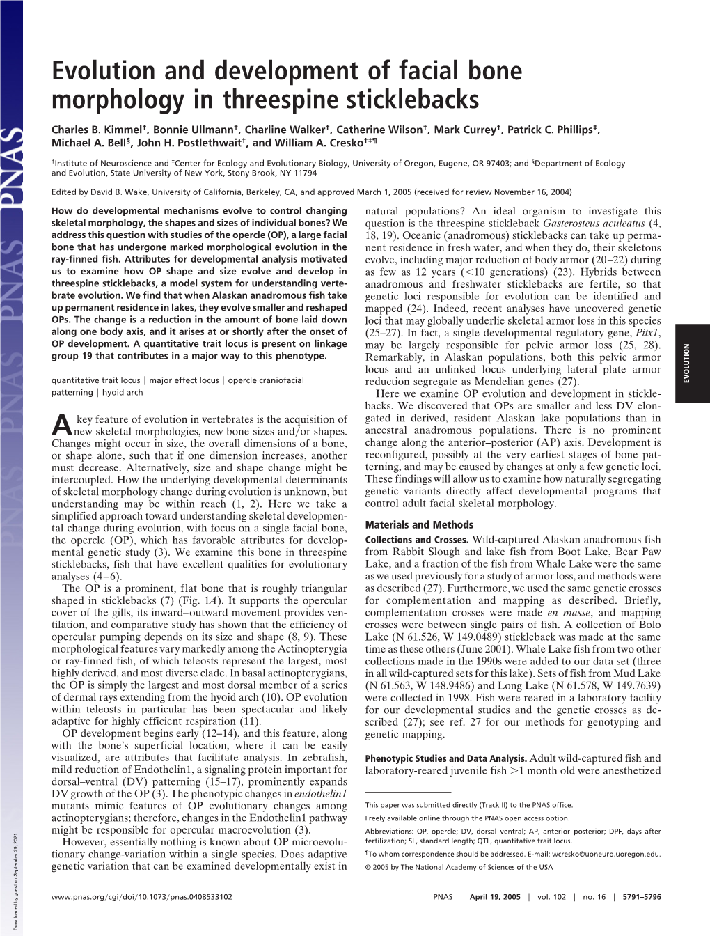 Evolution and Development of Facial Bone Morphology in Threespine Sticklebacks