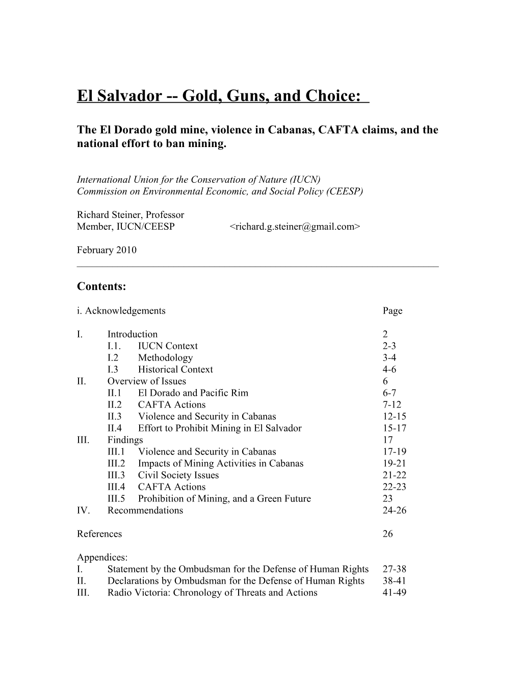 2010.02 Gold Guns and Choice El Salvador Report