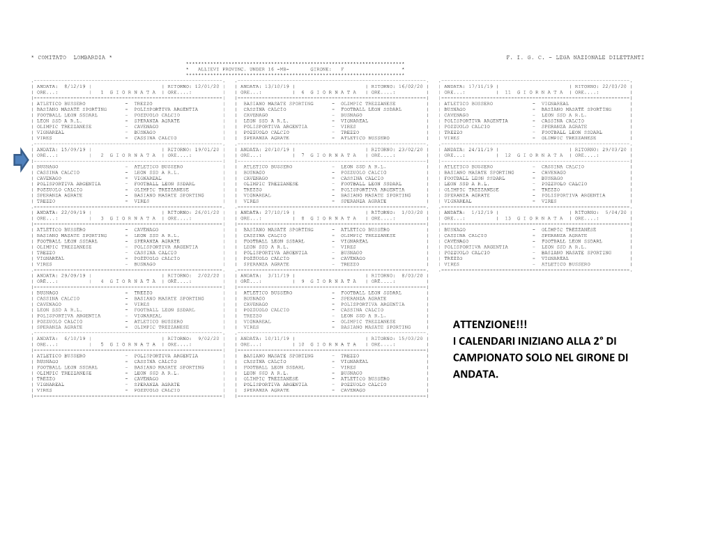 I Calendari Iniziano Alla 2° Di Campionato