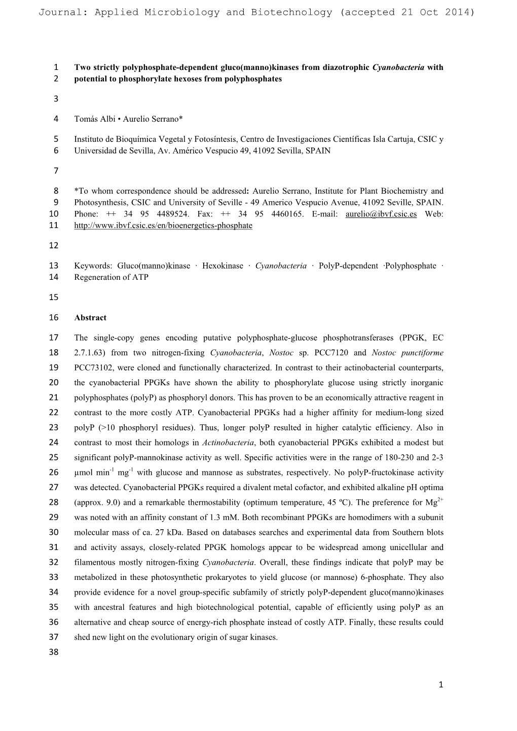 Journal: Applied Microbiology and Biotechnology