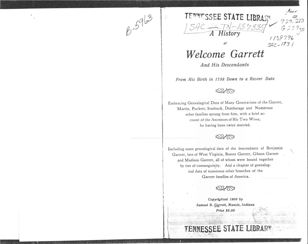 A History of Welcome Garrett and His Descendants, From