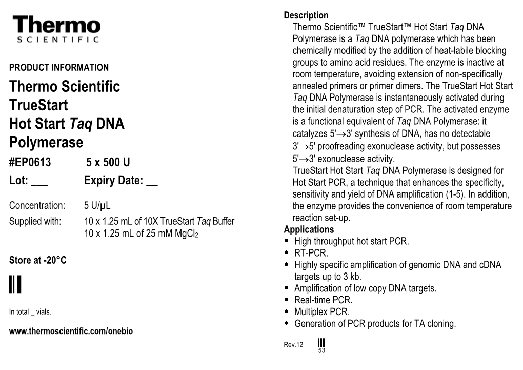 Thermo Scientific Truestart Hot Start Taq DNA Polymerase