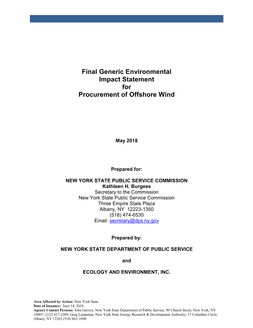 Final Generic Environmental Impact Statement for Procurement of Offshore Wind