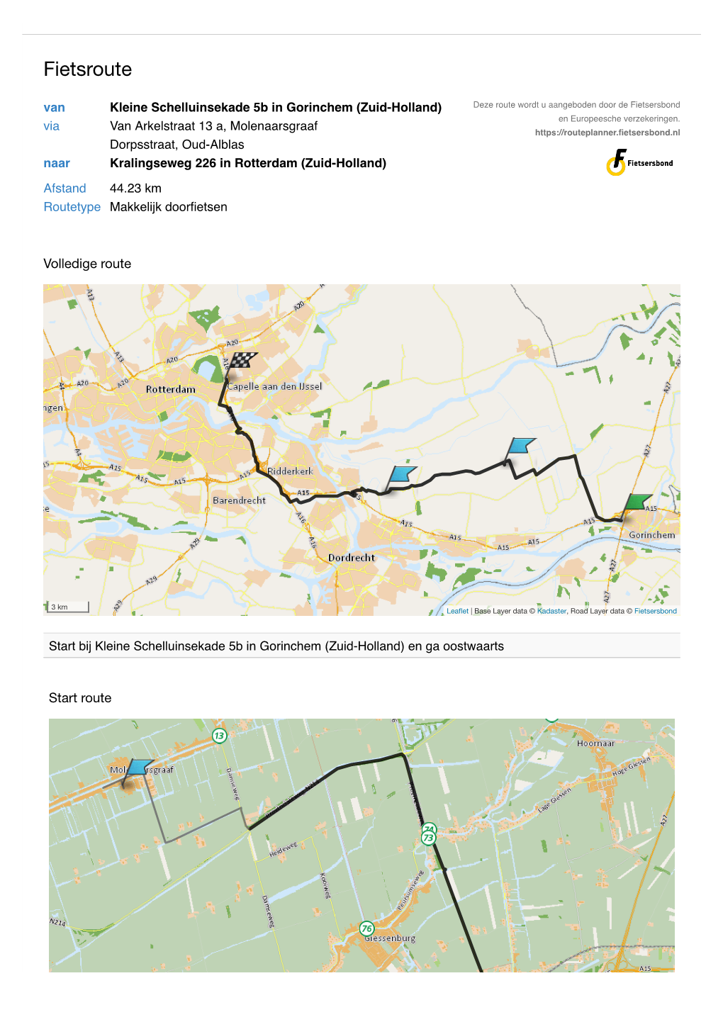 Fietsroute Van Kleine Schelluinsekade 5B in Gorinchem (Zuid-Holland) Deze Route Wordt U Aangeboden Door De Fietsersbond En Europeesche Verzekeringen