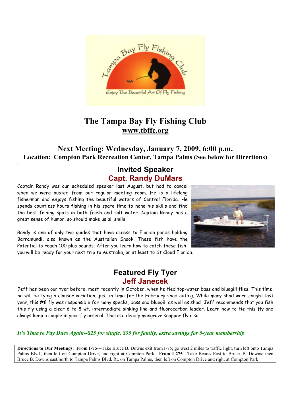 The Tampa Bay Fly Fishing Club Next Meeting