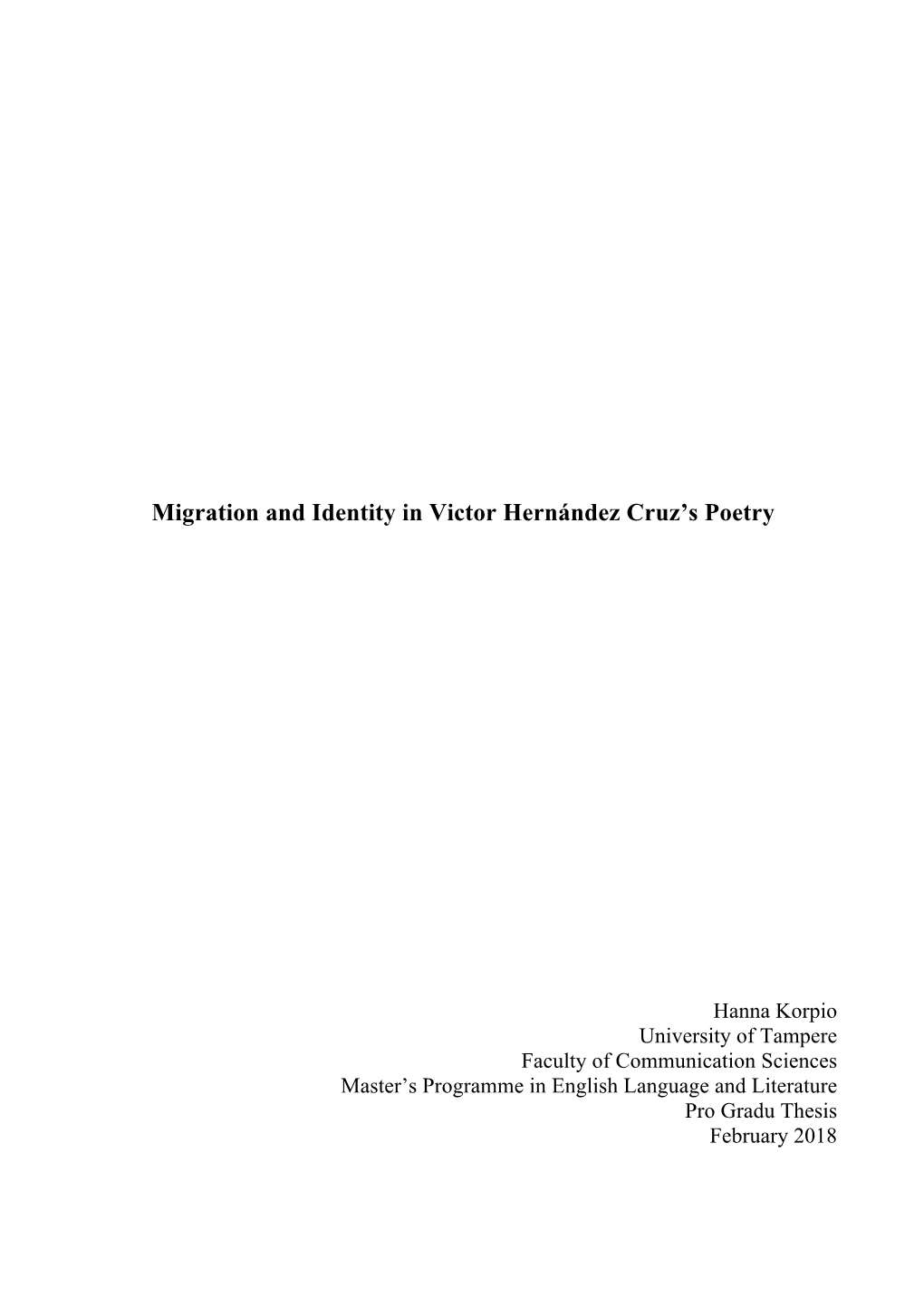 Migration and Identity in Victor Hernández Cruz's Poetry