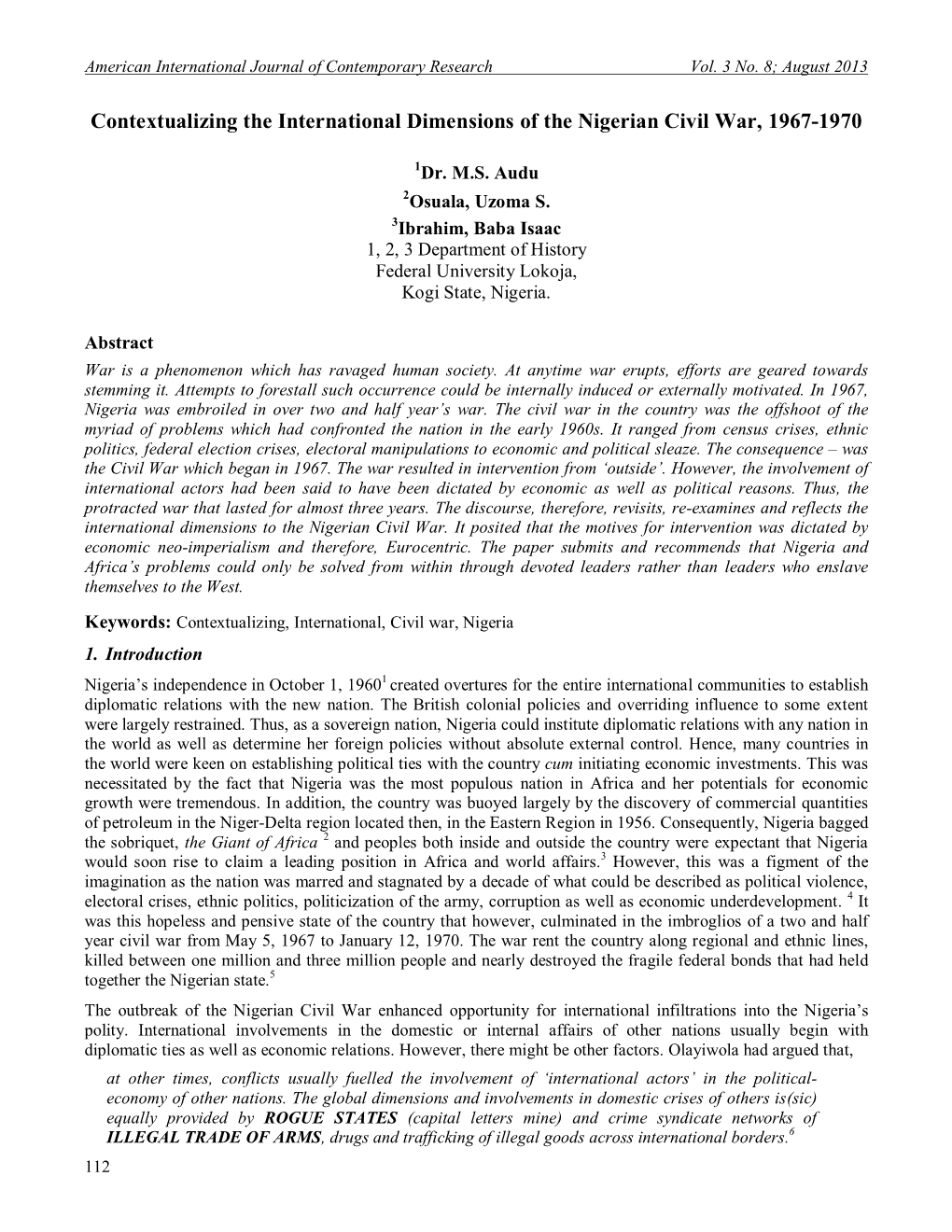 Contextualizing the International Dimensions of the Nigerian Civil War, 1967-1970