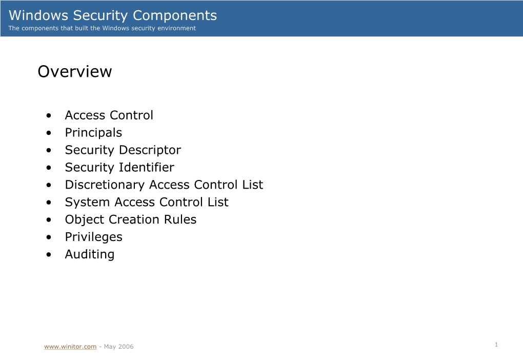 Windows Security Components the Components That Built the Windows Security Environment