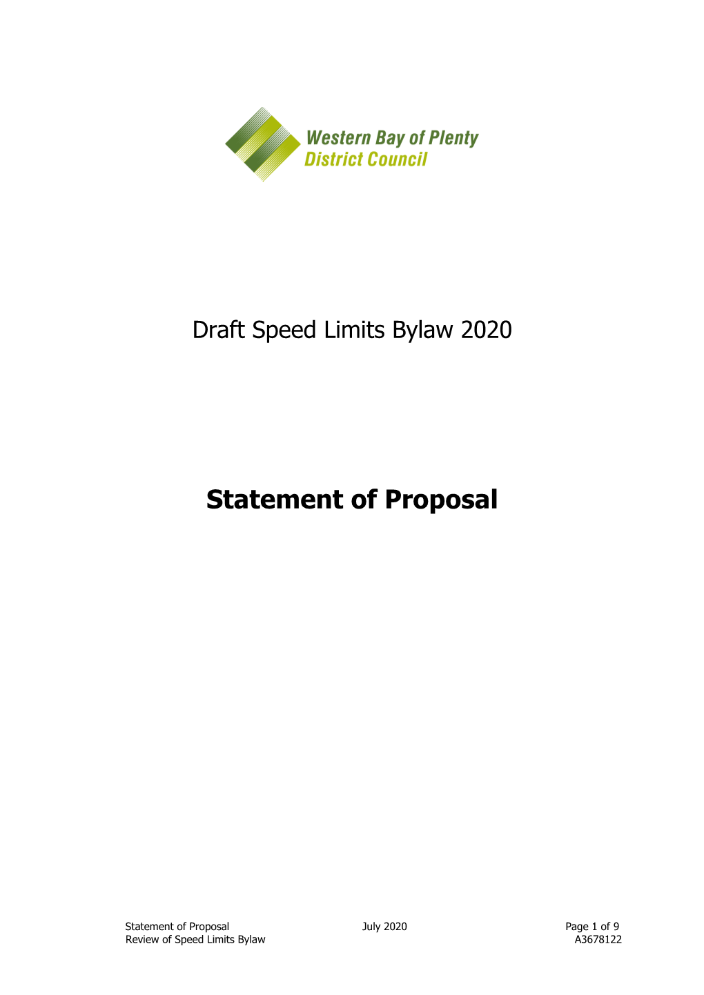 Item 9.2 Adoption of the Draft Speed Limits Bylaw 2020 for Consultation