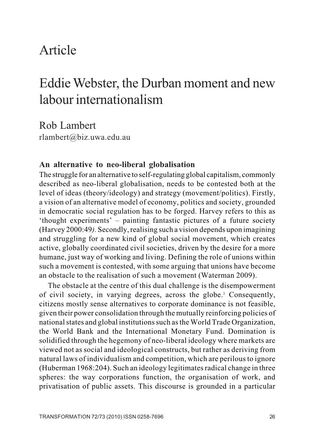 Article Eddie Webster, the Durban Moment and New Labour