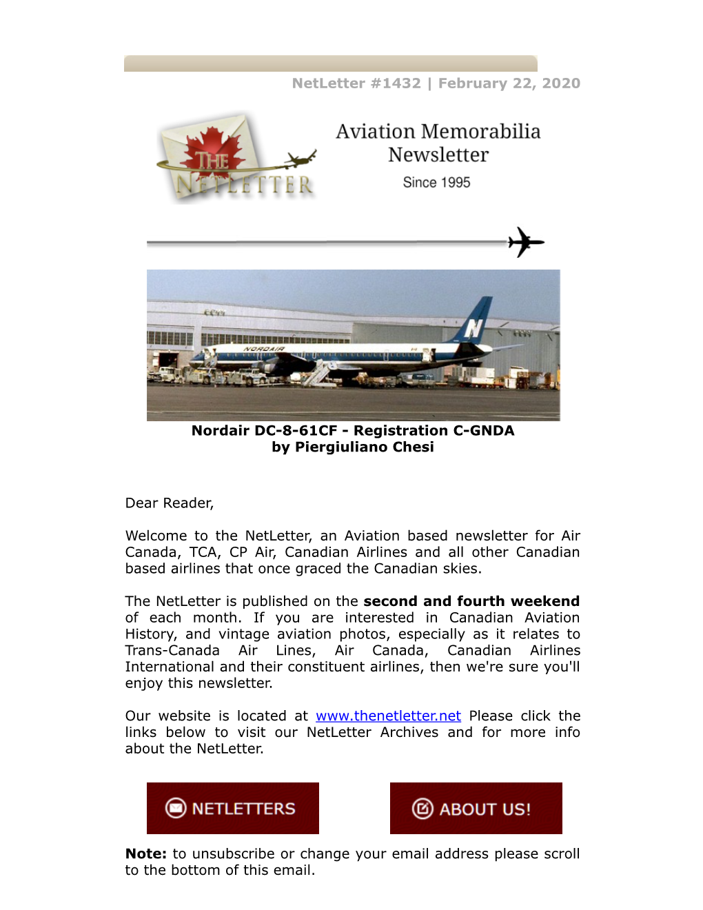 Netletter #1432 | February 22, 2020 Nordair DC-8-61CF