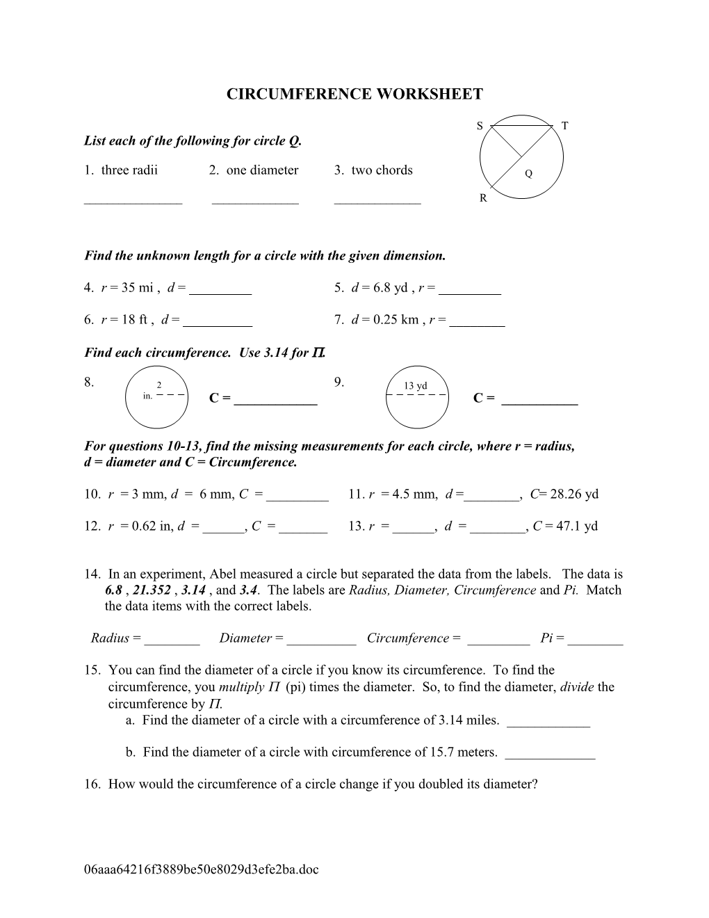 List Each of the Following for Circle Q