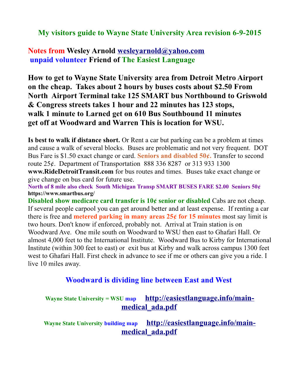 My Visitors Guide to Wayne State University Area Revision 6-9-2015