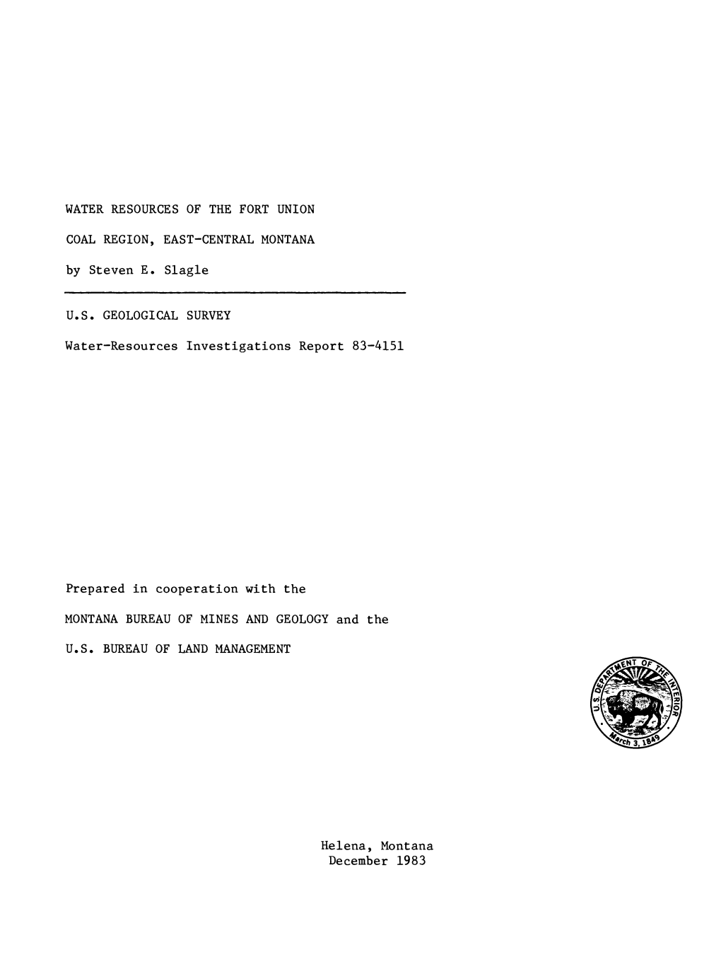 Helena, Montana December 1983 UNITED STATES DEPARTMENT of the INTERIOR