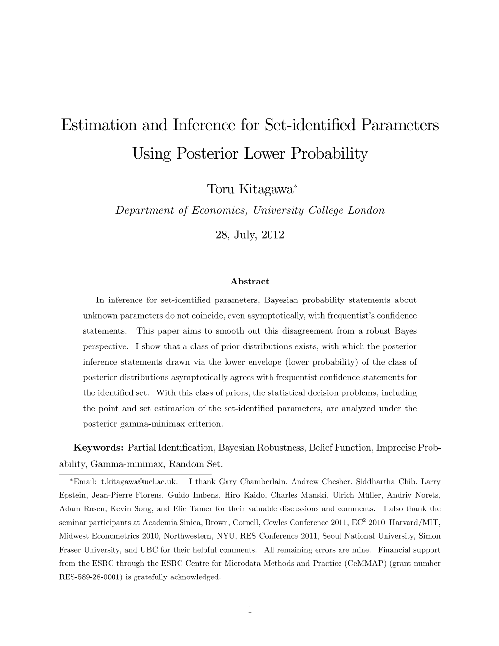 Estimation and Inference for Set%Identified Parameters Using