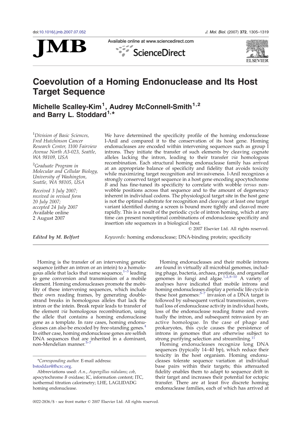 Coevolution of a Homing Endonuclease and Its Host Target Sequence