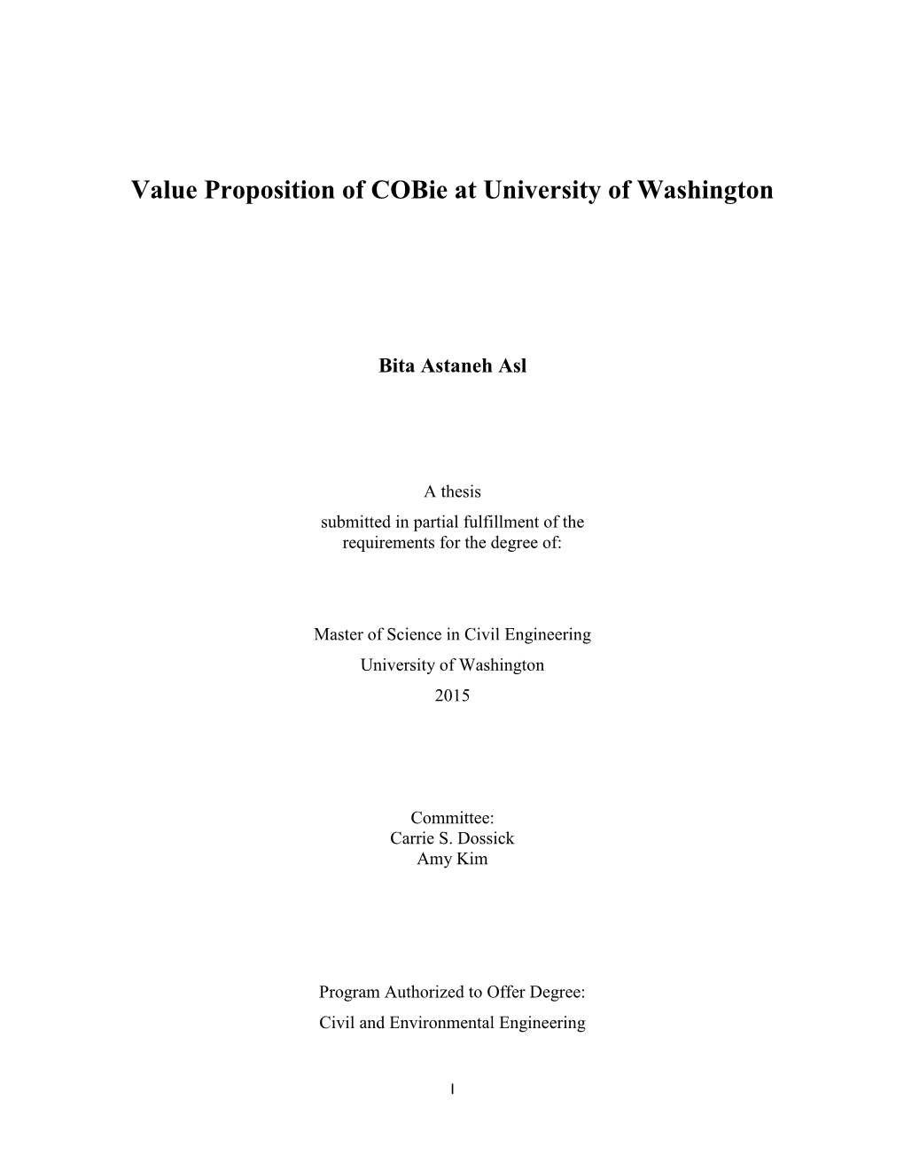 Value Proposition of Cobie at University of Washington