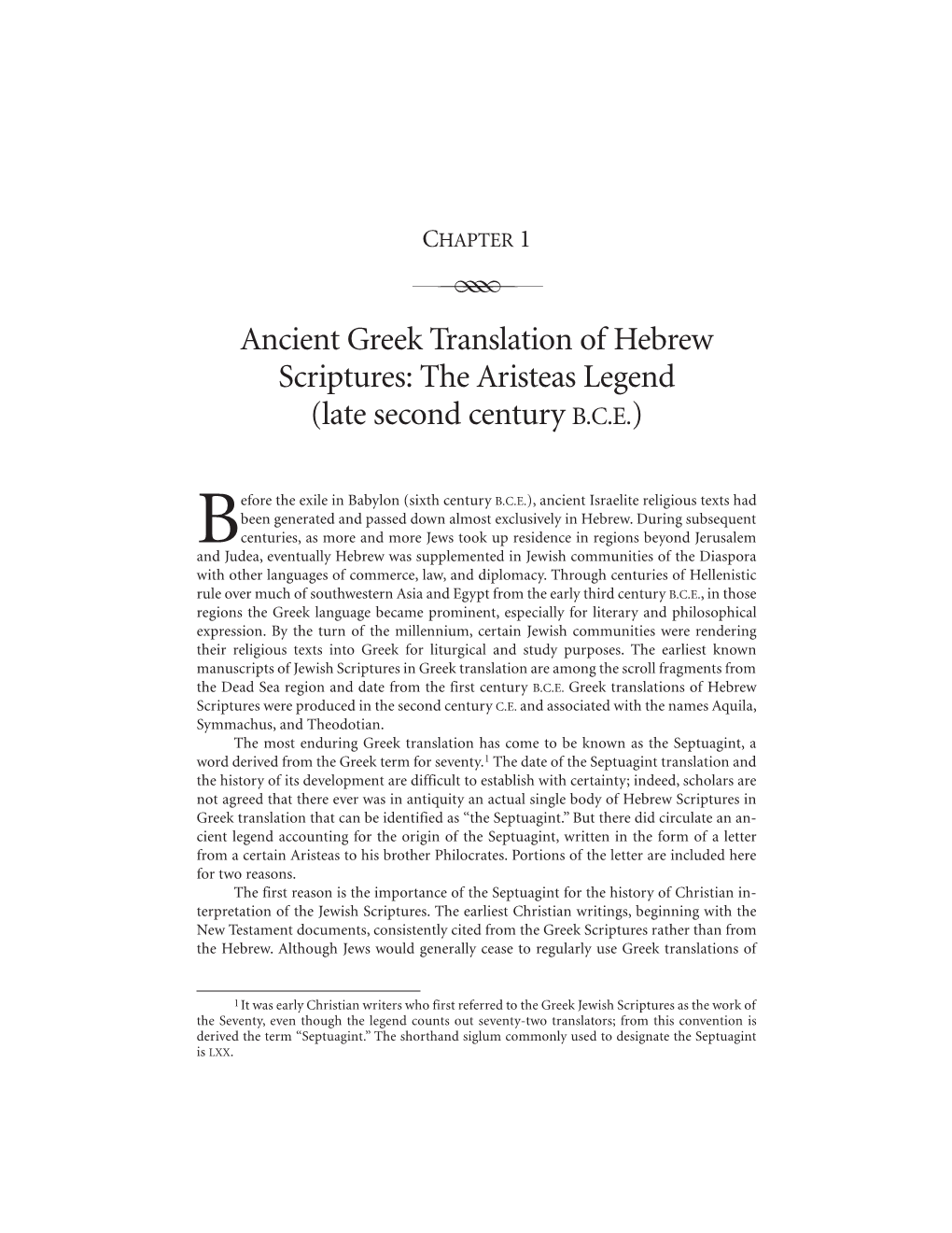 Ancient Greek Translation of Hebrew Scriptures: the Aristeas Legend (Late Second Century B.C.E.)