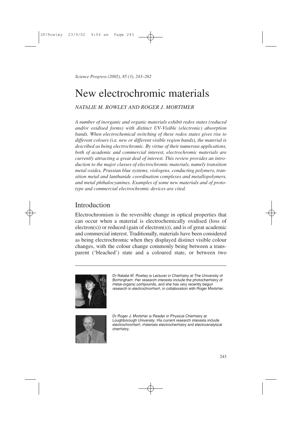 New Electrochromic Materials NATALIE M