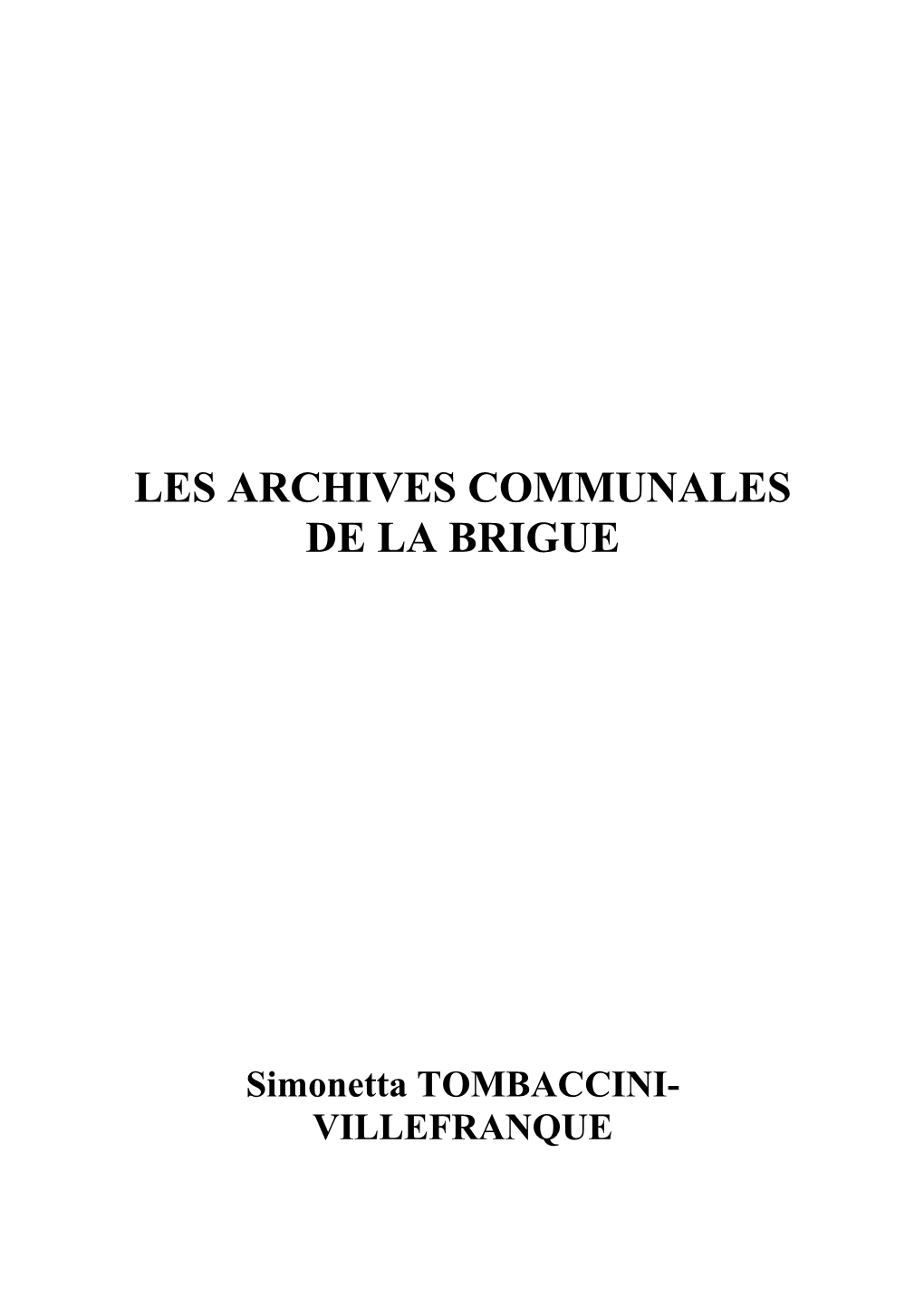 Les Archives Communales De La Brigue