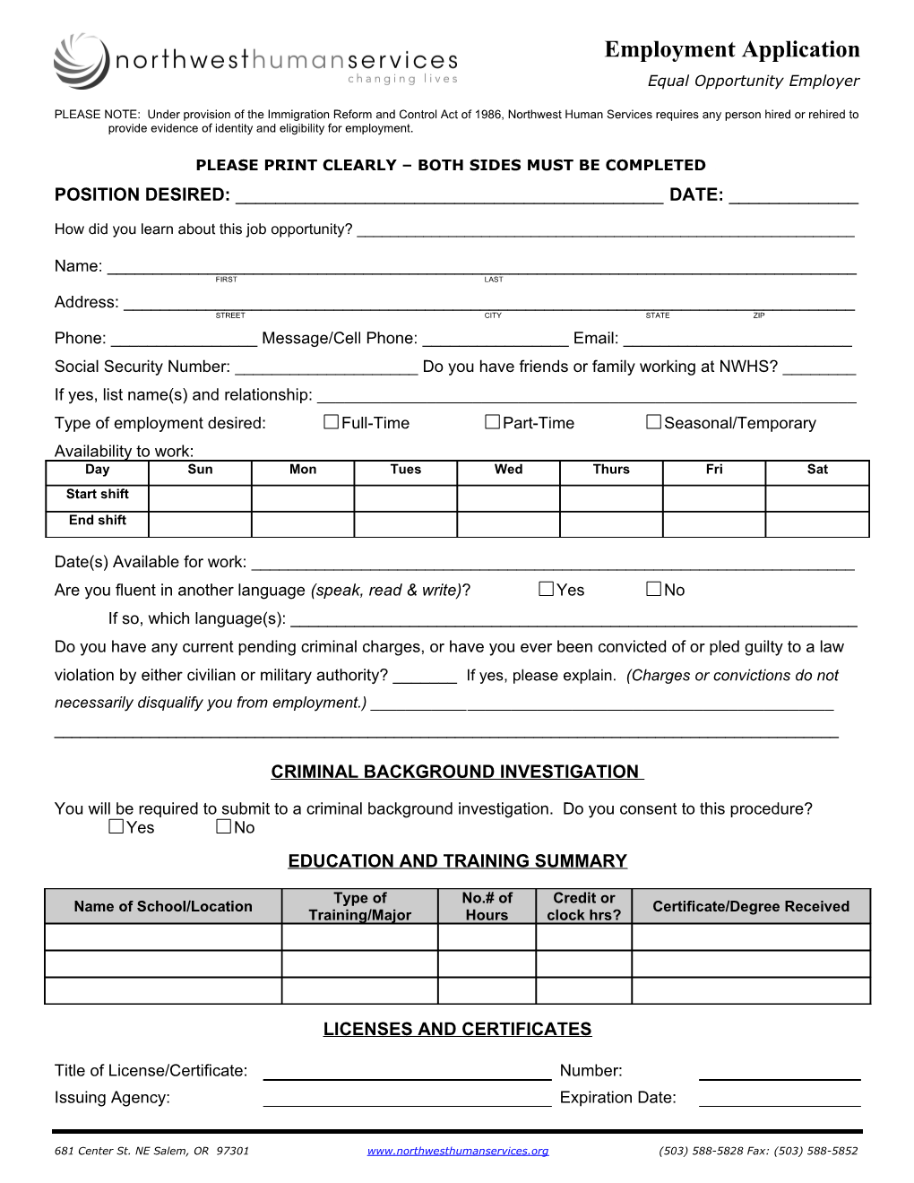 Application for Employment s2