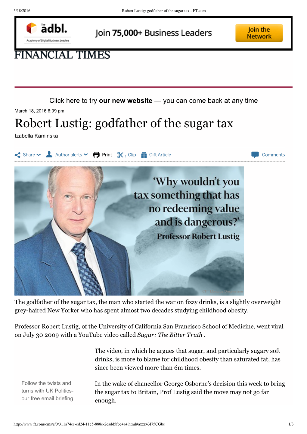 Robert Lustig: Godfather of the Sugar Tax - FT.Com