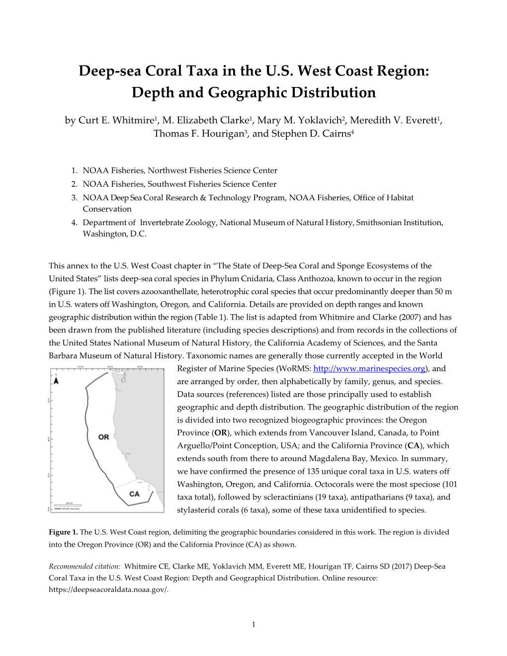 Deep-Sea Coral Taxa in the US West Coast Region