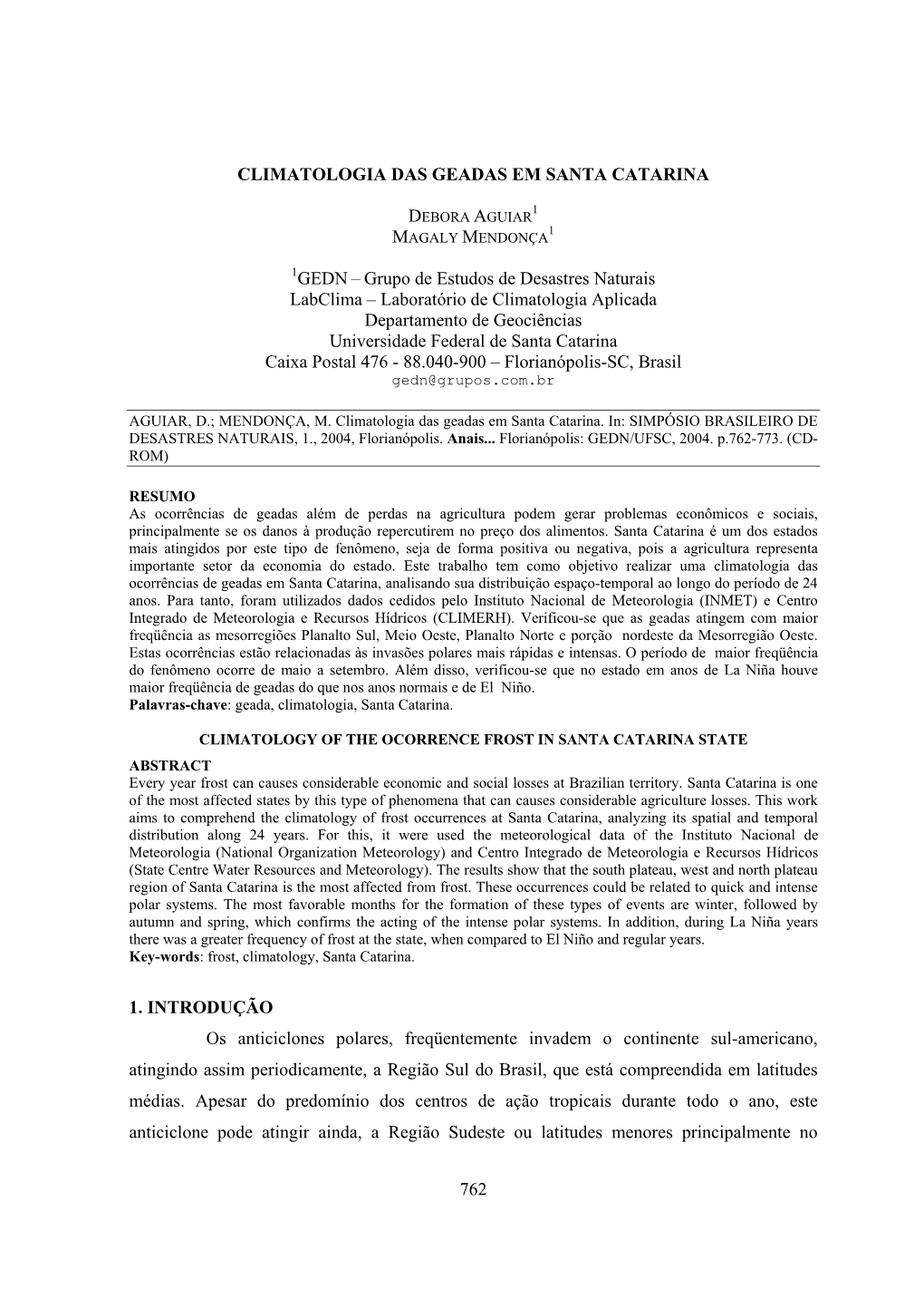 762 Climatologia Das Geadas Em Santa Catarina