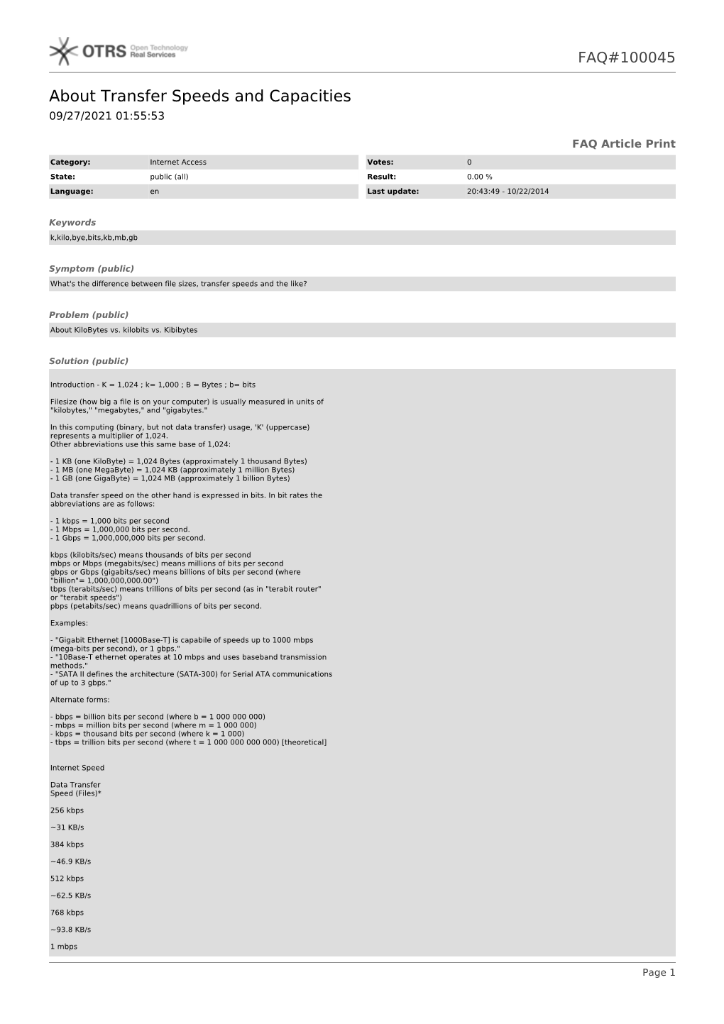 OTRS: FAQ#100045 / About Transfer Speeds and Capacities