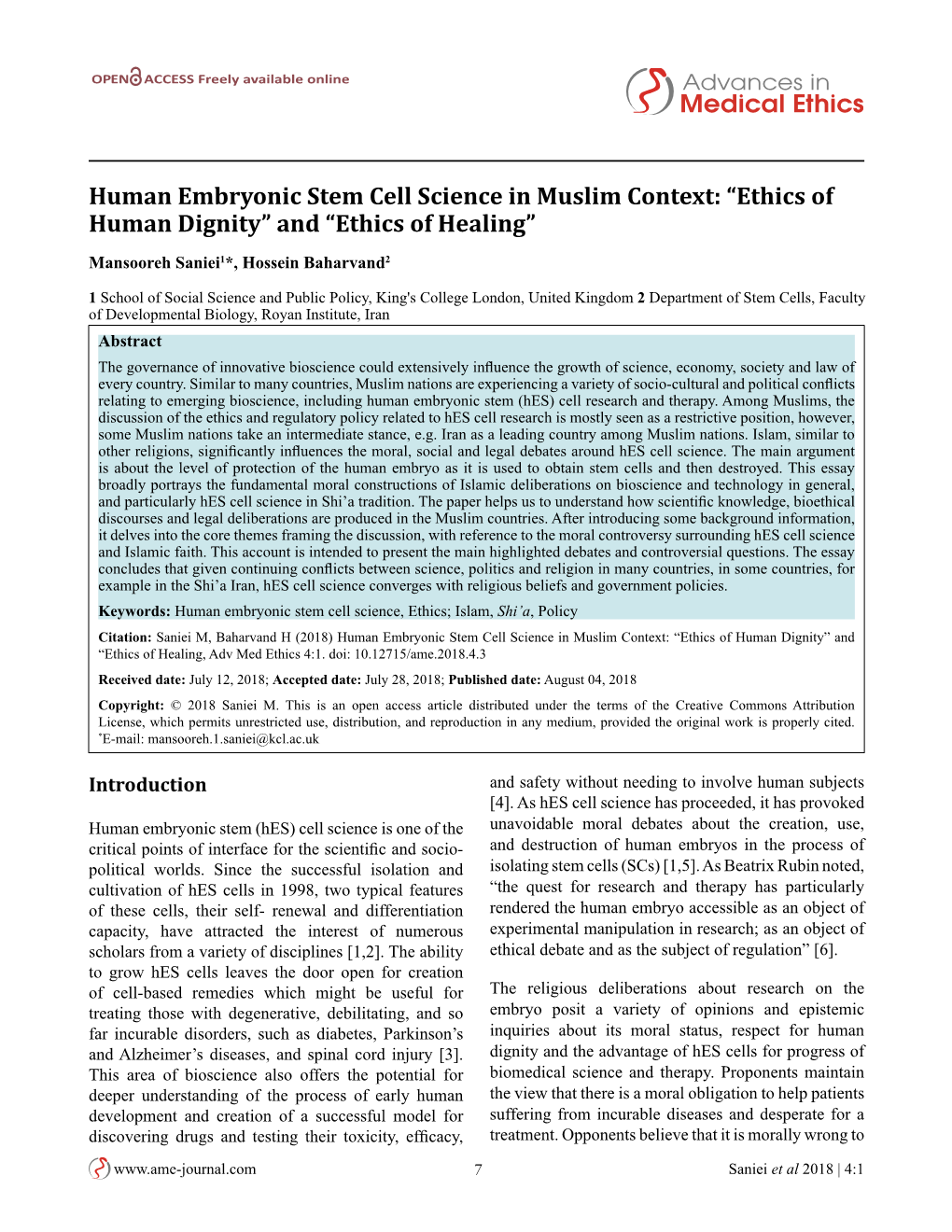 Human Embryonic Stem Cell Science in Muslim Context: “Ethics of Human Dignity” and “Ethics of Healing”