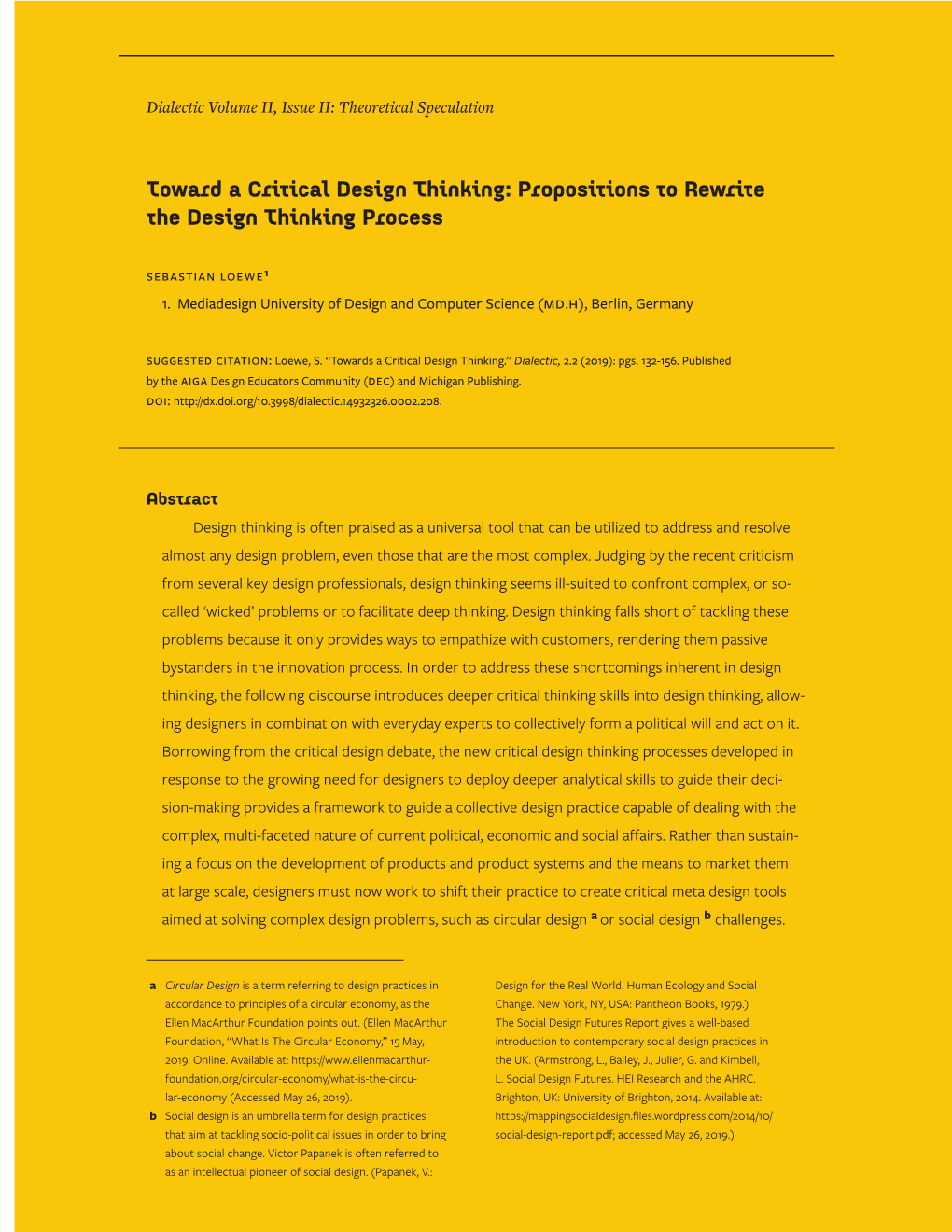 Toward a Critical Design Thinking: Propositions to Rewrite the Design Thinking Process