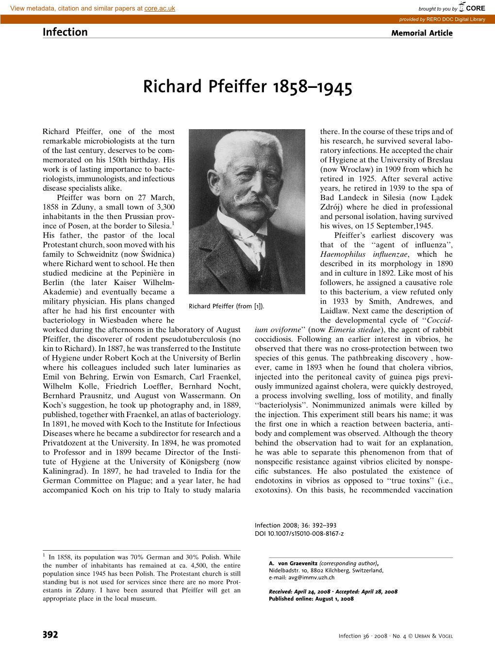 Richard Pfeiffer 1858–1945