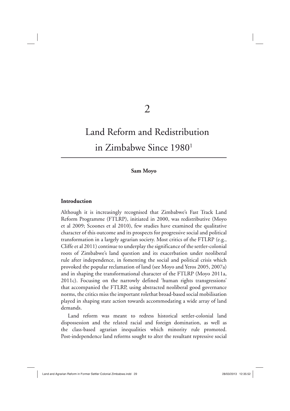Land and Agrarian Reform in Former Settler Colonial Zimbabwe.Indd