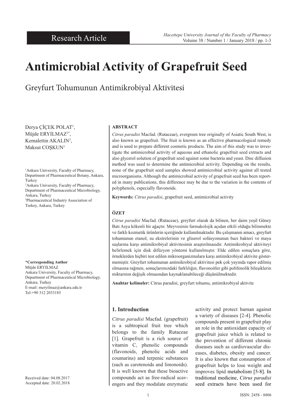 Antimicrobial Activity of Grapefruit Seed