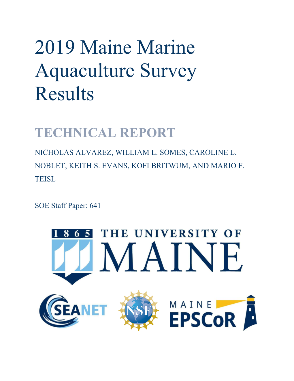 2019 Maine Marine Aquaculture Survey Results