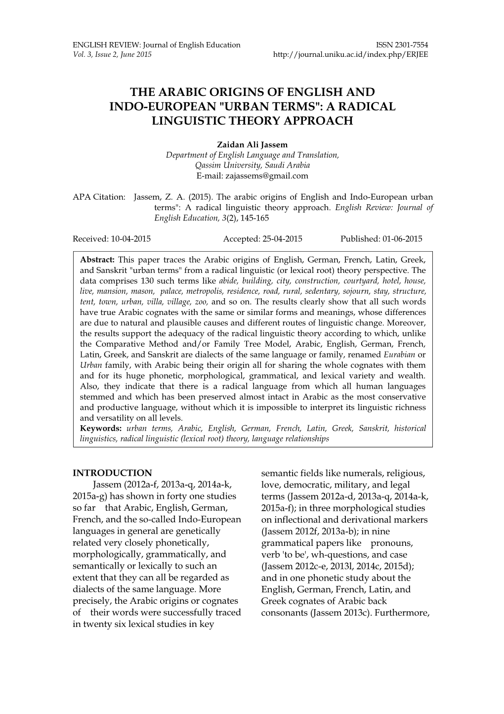 The Arabic Origins of English and Indo-European 