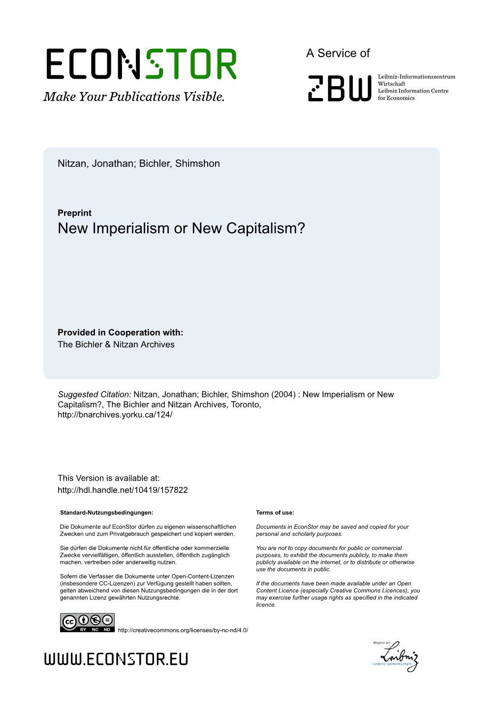 New Imperialism Or New Capitalism?