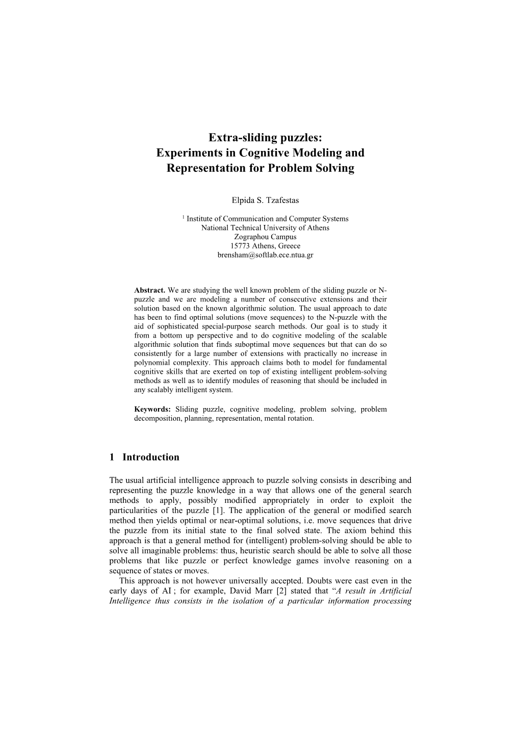 Extra-Sliding Puzzles: Experiments in Cognitive Modeling and Representation for Problem Solving