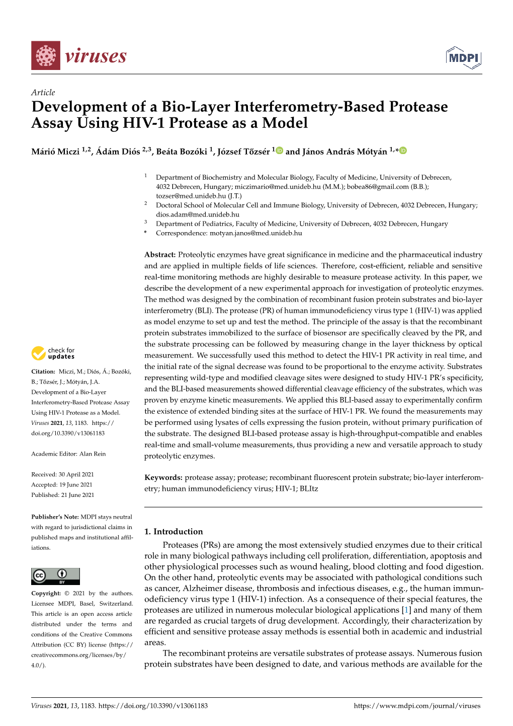 Development of a Bio-Layer Interferometry-Based Protease Assay Using HIV-1 Protease As a Model