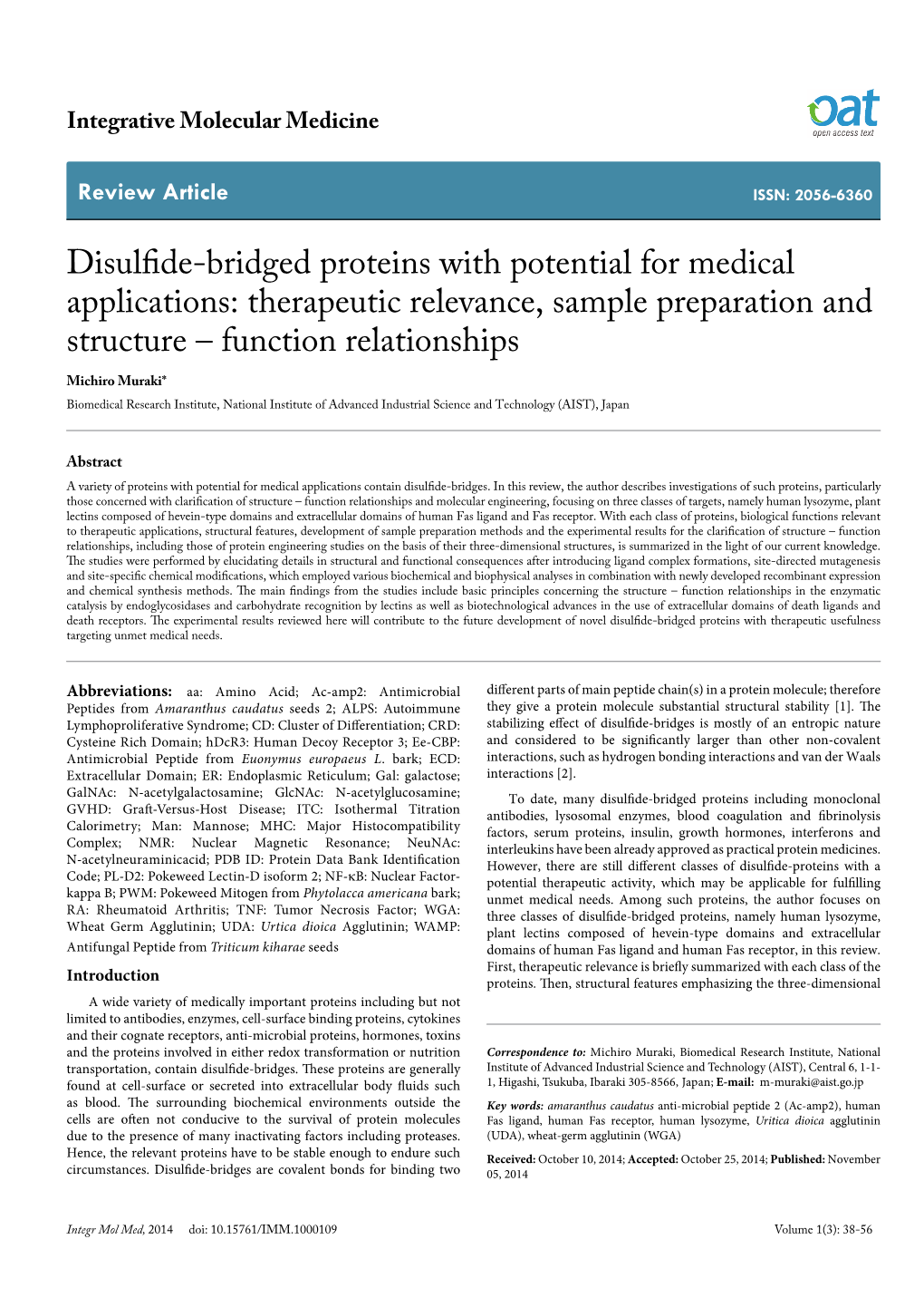 Disulfide-Bridged Proteins with Potential for Medical