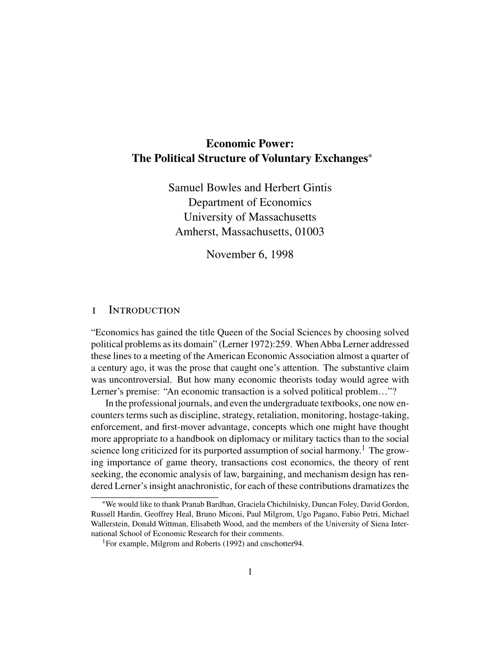 Economic Power: the Political Structure of Voluntary Exchanges∗