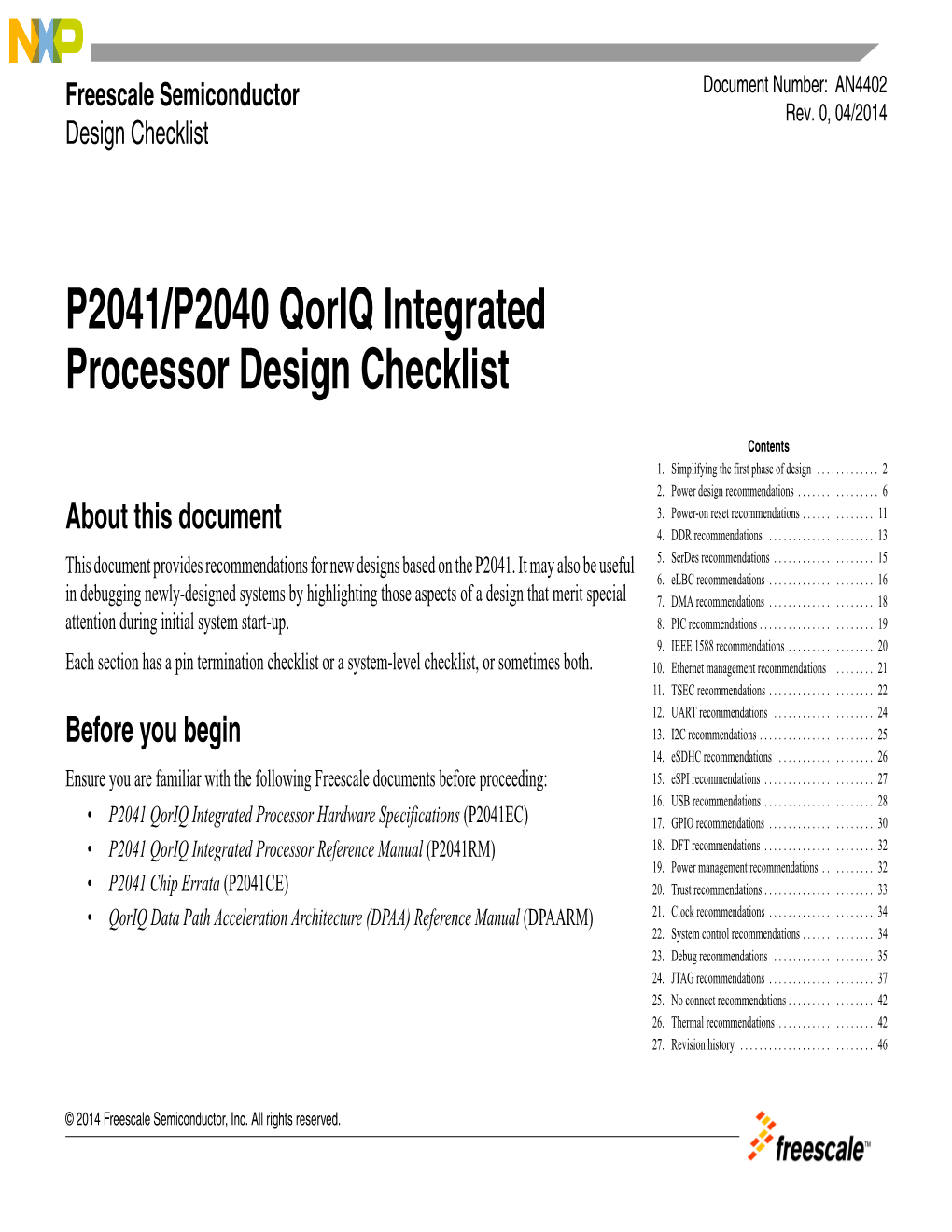 P2041/P2040 Qoriq Integrated Processor Design Checklist