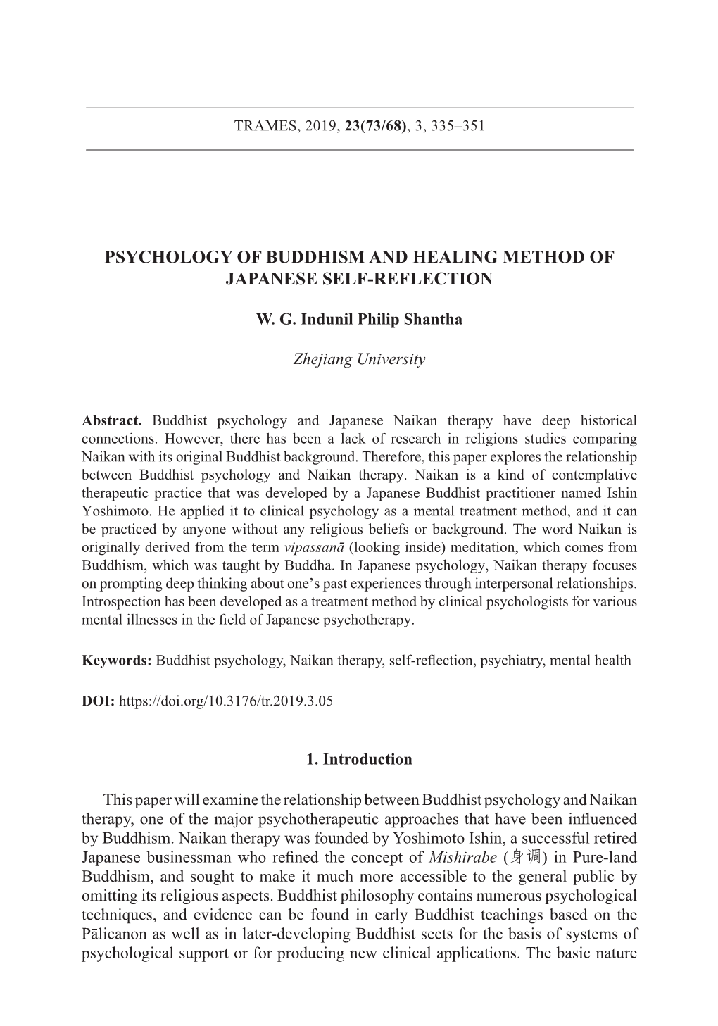 Psychology of Buddhism and Healing Method of Japanese Self-Reflection