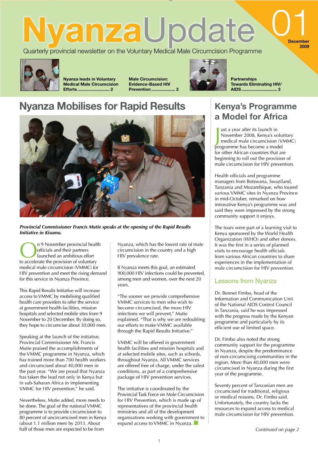 Nyanza Update: Quarterly Provincial Newsletter on the Voluntary Medical